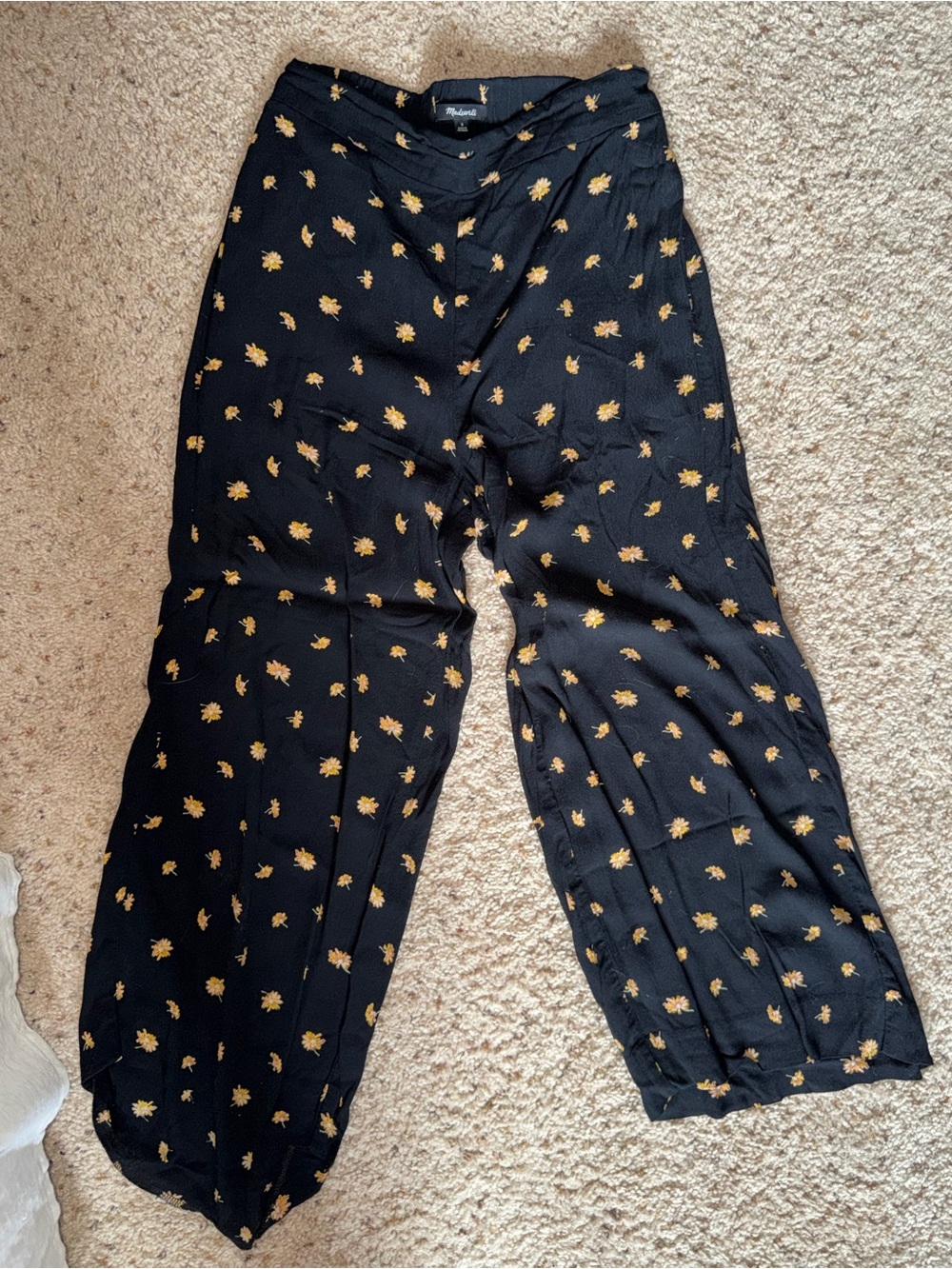 Madewell Black Floral Women’s Pants with Yellow Floral Print
